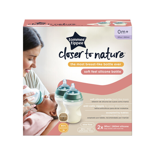 Tommee Tippee Closer to Nature Soft Feel Silicone Baby Bottles - 260ml, Pack of 2 image number 2